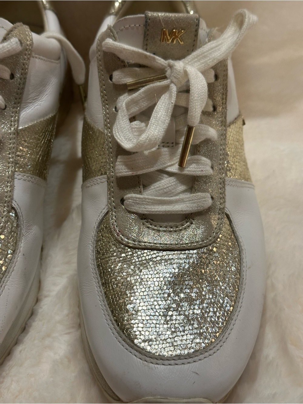 Michael Kors White and Gold Women's Sparkle Lace-Up Sneakers - Picture 5 of 10